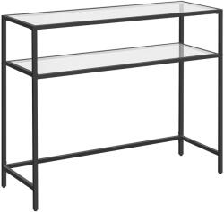 VASAGLE Konzolasztal 2 polccal, edzett üveg asztal fém kerettel, fekete