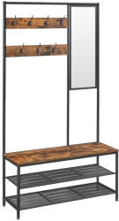 VASAGLE Kabáttartó cipőtárolóval, ruhatartó állvány tükörrel, rusztikus barna