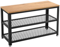 VASAGLE Cipőpad, cipőtartó 2 fekete hálós polccal 73x30x45 cm, barna és fekete