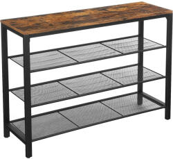 VASAGLE Cipőtartó, cipőpad 3 hálós polccal, rusztikus barna