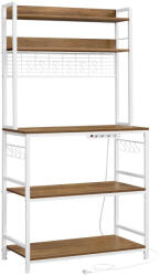 VASAGLE Konyhai polc, rendszerező polc konnektorokkal, 40x80x170 cm, barna- fehér