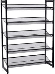 SONGMICS Cipőtartó polc 5 szintes fém háló polcokkal, fekete 74x30x104cm - vashome