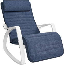 SONGMICS Hintaszék nyírfa karfákkal, hintaszék 5 irányban állítható lábtámasszal, fehér és sötétkék