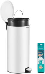 SONGMICS Fém kerek konyhai szemetes, 30 L, pedálos, műanyag belső vödörrel, fehér
