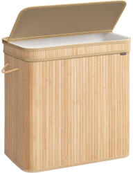 SONGMICS Fedeles szennyeskosár, bambusz ruháskosár 150 l, természetes bézs színben