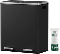 SONGMICS Légmentes fém pedálos dupla szemetes 2 x 30l, 15 szemeteszsákkal, fekete