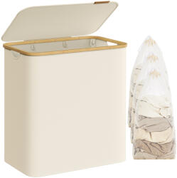 SONGMICS Fedeles mosókosár, 3 részes, 150L, levehető bélés, összecsukható, krémfehér