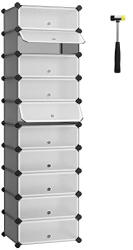 SONGMICS Cipős szekrény 10 rekesszel, moduláris diy cipőtartó ajtóval, szürke