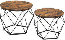 VASAGLE Dohányzóasztal, 2 oldalsó asztal, ø60cm és ø50cm, barna-fekete