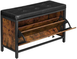 VASAGLE Cipőpad, cipőtároló párnázott üléssel, rusztikus barna és fekete