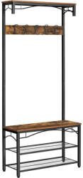 VASAGLE Előszoba fogas polccal, fcipőtartóval és ülőkével 80 x 32 x 178 cm, rusztikus barna