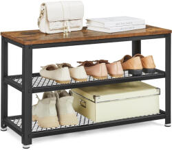 VASAGLE Cipőpad, cipőtartó 2 polccal, rusztikus barna és fekete - vashome - 23 200 Ft