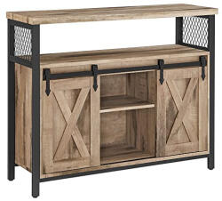 VASAGLE Tálalószekrény, konyhaszekrény, 2 tolóajtóval, barna és fekete