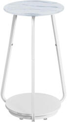 VASAGLE Kerek lerakóasztal, 2 szintes, üveglappal, márvány mintás fehér