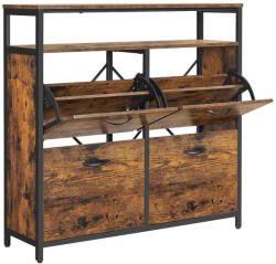 VASAGLE Cipőszekrény, cipőtároló billenő ajtóval, rusztikus barna