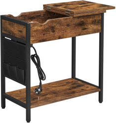 VASAGLE Éjjeliszekrény aljzatokkal összecsukható asztallap, 60 x 60 x 31, 5cm barna-fekete