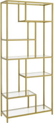 VASAGLE Könyvespolc, 6 szintes magas könyvszekrény 30 × 80 × 180 cm, fémes arany színben