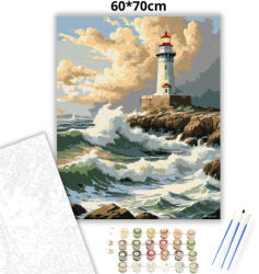  Dühöngő hullámok a világítótoronynál - számfestő készlet - 60×70 cm (Keret nélkül)