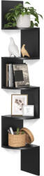 VASAGLE Sarokpolc, 5 szintes fali polc cikkcakkos kialakítással, fekete - vashome