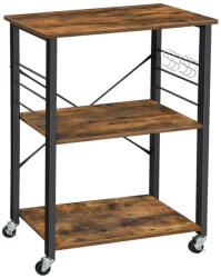 VASAGLE Konyhai tálaló kocsi, gurulós tároló polc, rusztikus barna 60x39x84cm - vashome