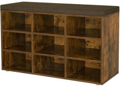 VASAGLE Cipőpad, tárolópad párnázott üléssel, 9 rekesszel, rusztikus barna