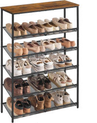 VASAGLE cipőtartó állvány, 6 szintes, 28x75x114 cm, barna-fekete