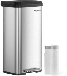 SONGMICS Konyhai szemetes, 68 literes pedálos kuka, ezüst-fekete