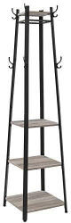 VASAGLE Ruhaállvány, előszobafogas, ruhatartó 3 szintes polccal, szürke-bézs és fekete színben