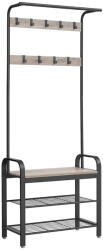 VASAGLE Kabáttartó állvány, kabátállvány cipőtárolóval, 183cm magas, szürke-fekete