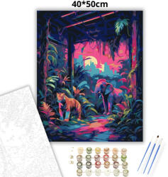  Neon dzsungel - számfestő készlet - 40×50 cm (Keretre feszítve)