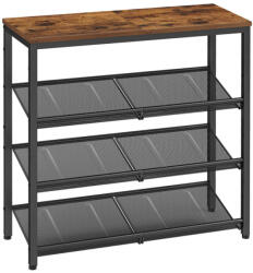 VASAGLE 4 szintes cipőtartó polc, acél, ipari stílus, rusztikus barna és fekete