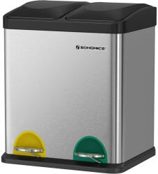 SONGMICS Szemétgyűjtő, szelektív hulladékgyűjtő, acél, 30 liter, 2 x 15l