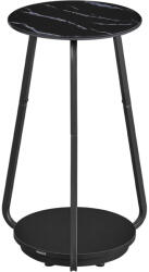 VASAGLE Modern kerek asztal, 2 szintes éjjeliszekrény, márványfekete