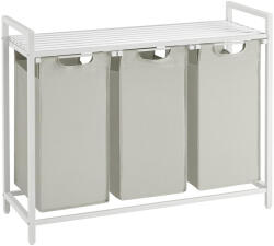 VASAGLE Szennyestartó, 3 rekeszes szennyeskosár fém kerettel, fehér