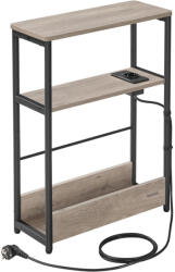 VASAGLE Keskeny oldal asztal töltő funkcióval 3 polcos, 18 x 45 x 58 cm greige szürke fekete lábakkal