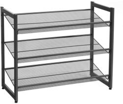 SONGMICS 3 szintes fém hálós cipőtartó, egymásra rakható tároló állvány, fekete
