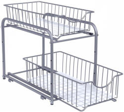 SONGMICS VASHOME konyhai rendező, 2 szintes egymásra helyezhető mosogató alatti rendszerező, ezüst, 36x21x25-31cm