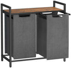 VASAGLE Szennyestartó 2x46l, kihúzható és levehető ruhatartó zsákkal, szürke