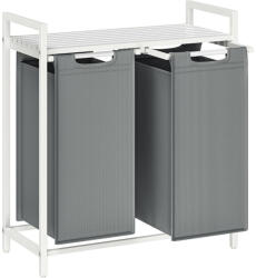 VASAGLE Szennyeskosár, 2 rekeszes, szennyeskosár polccal, fehér