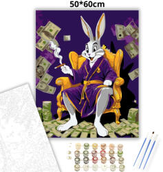  Pénzes nyúl a fotelben - számfestő készlet - 50×60 cm (Keretre feszítve)