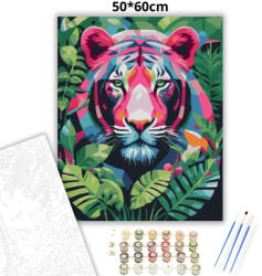  Vibráló tigris tekintete - számfestő készlet - 50×60 cm (Keretre feszítve)
