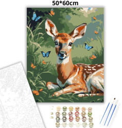  Békés őzgida pillangókkal - számfestő készlet - 50×60 cm (Keretre feszítve)