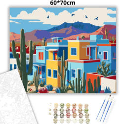  Napsütötte kaktuszváros - számfestő készlet - 60×70 cm (Keret nélkül)