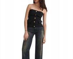 Reserved Fekete Fűzős Felső Nyitott Váll Díszítő Gombokkal Arany Színben 40-ES