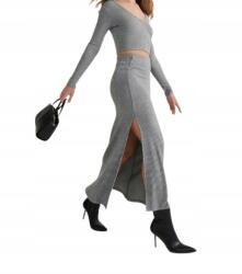 Reserved Szürke MIDI Szoknya Fémezett Cérnával Dekoratív Kivágással Reserved Xs