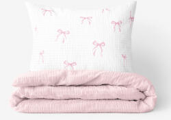 Goldea gyermek krepp ágyneműhuzat duo - rózsaszín masnik, púderrózsaszín hátoldal 140 x 200 és 70 x 90 cm