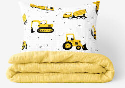 Goldea gyermek krepp ágyneműhuzat duo - kotrógépek és építkezési eszközök, sárga hátoldal 140 x 200 és 70 x 90 cm