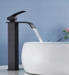  Matt fekete mosdó csaptelep vízesés sárgaréz, 1 fogantyú, magas (hft-562362)
