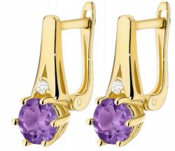 ZŁOCISTO Arany Fülbevaló Természetes Kő Ametiszt Gyémánt Arany 585 Ajándék (DLA DZIEWCZYNY NARZECZONEJ)