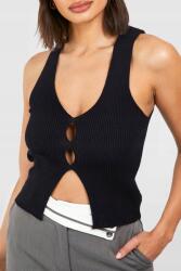 Boohoo Fekete Kötött Bordázott Vállpántos Felső Boohoo Kivágásokkal 36